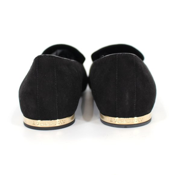 Burberry Black Suede Runway Link Loafer Mormont Gold Eyelets Slip On Flat 37 NEW - Picture 6 of 8